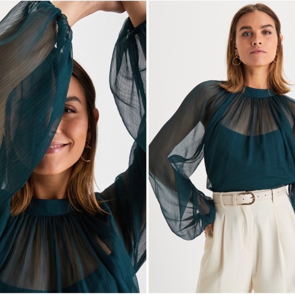 LULU's Sexy Romantic Chic Elegant Sophisticated Sheer Long Sleeve Blouse Top - Picture 3 of 5